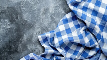 Sticker - Empty blue and white checkered kitchen cloth top view for food and product display.