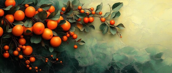 A branch with red berries on a textured background.