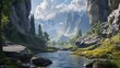 © Rere_Art151 - Serene Mountain River Valley Landscape Scene