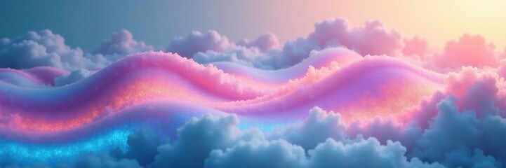 Wall Mural - Wavy, soft light strips against a cloudy background, hazy, serene