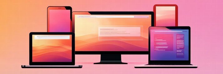 Wall Mural - cross-platform website and mobile app development showcased on multiple devices and screens