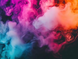 Wall Mural - ethereal abstract art featuring swirling neon smoke tendrils, vibrant multicolored vapor clouds dancing in darkness, mesmerizing 3d rendered light effects