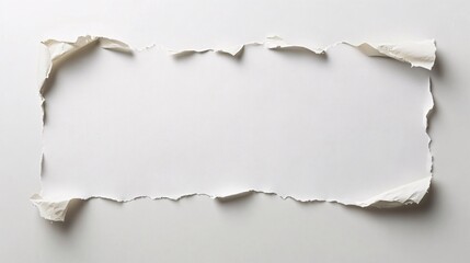 Poster - White torn paper creating rectangular frame on white background