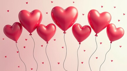 Wall Mural - Valentine's day love wallpaper with heart balloons romantic theme soft colors celebration joyful atmosphere