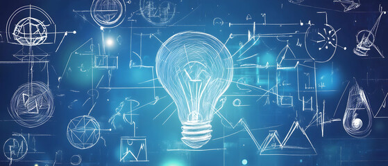 Wall Mural - leadership skills represented as a blueprint with symbols and sketches of growth components -