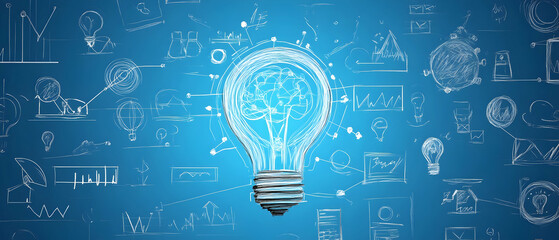 Wall Mural - leadership skills represented as a blueprint with symbols and sketches of growth components -