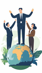 Wall Mural - leadership strategy flat design global leadership theme cartoon drawing -