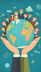 Wall Mural - leadership strategy flat design global leadership theme cartoon drawing -