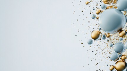 Aufkleber - Abstract background with mixing blue and gold spheres generating bubbles on light blue background