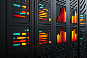 Wall Mural - glowing marketing dashboard with vibrant graphs and data visualizations, showcasing colorful bar cha