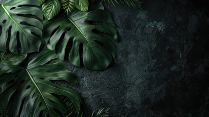 Wall Mural - Dark natural backdrop with tropical leaf