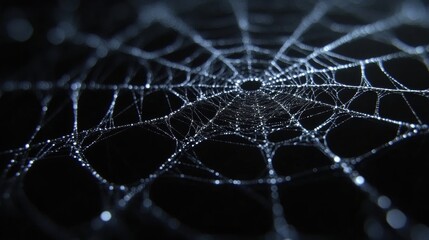Dew-Covered Spiderweb at Night