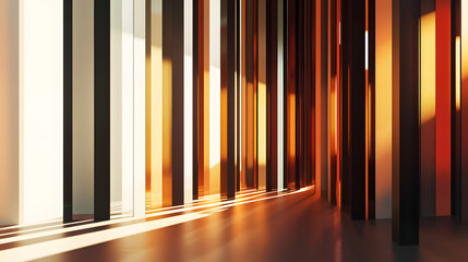 Wall Mural - Abstract architectural background, vertical geometric shapes, sun reflection.