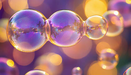 Wall Mural - Purple and yellow soap bubbles creating an abstract art background  -