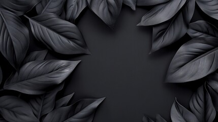 Aufkleber - Black leaves forming a border on dark background with copy space