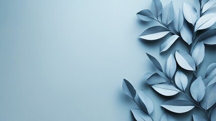 Aufkleber - Light blue leaves arranged on light blue background creating negative space