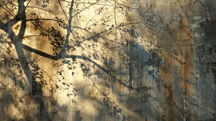 Wall Mural - Sunlight casts beautiful shadows on the concrete wall.