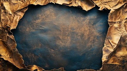Poster - Crumpled brown wrapping paper creating frame on dark textured background