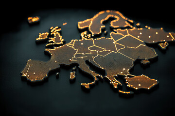 Wall Mural - glowing map of europe with illuminated data points symbolizing connectivity and technology. dark bac