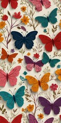 Wall Mural - pattern with butterflies and flowers