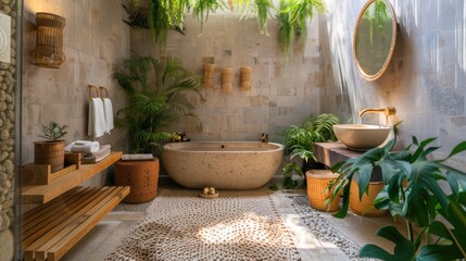 Wall Mural - Zero waste spa concept with natural bathroom setting and relaxing ambiance.