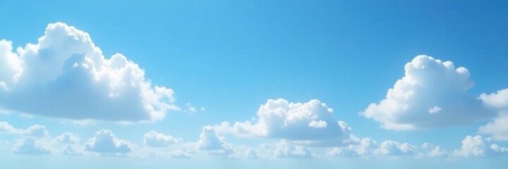 Wall Mural - White clouds in the blue sky are dotted with tiny wisps of cloud, peaceful ambiance,