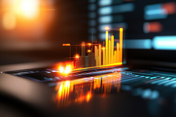 Wall Mural - glowing chart illustrating audience engagement metrics on digital screen, with vibrant colors and dy