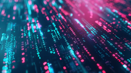 Aufkleber - Abstract background of binary code flowing with a blue and red digital bokeh effect