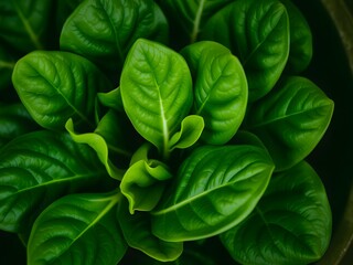 Close up of fresh green spinach leaves