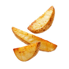 Canvas Print - Floating delicious potato wedges, isolated on transparent cutout background