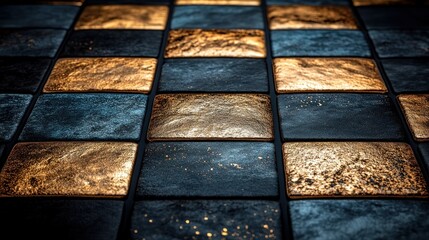 Wall Mural - Gold blue stone tiles floor texture background