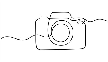 camera continuous one line drawing illustration. Single Line Vector Illustration. Camera, Lens, Tripod, Shutter.