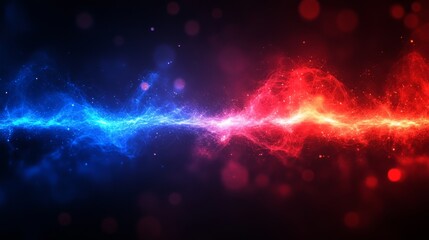 Aufkleber - Vibrant energy waves collide in a cosmic dance of red and blue hues, illuminating the dark expanse of space in a mesmerizing display of light and color