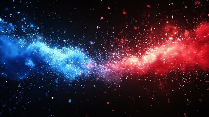Leinwandbilder - Vibrant explosion of colors creating a mesmerizing display of blue and red particles swirling together in a stunning burst of energy and creativity