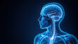 © Tameem - VNS, vagus nerve stimulation illustrated using medical imaging of a human head with highlighted brain and neck structure.