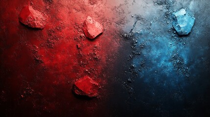 Fototapete - Vibrant abstract design showcasing contrasting red and blue stones against a textured background sparks a sense of energy and dynamic beauty