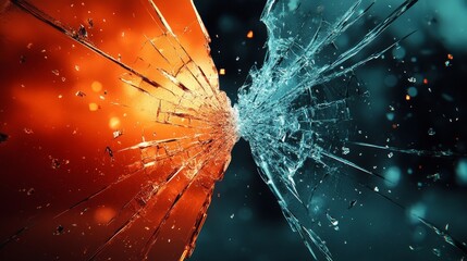 Fototapete - Dynamic collision of forces creates a stunning display of shattered glass against vibrant contrasting colors