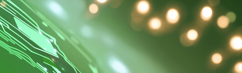 Poster - Futuristic green circuit board emitting light and bokeh effect