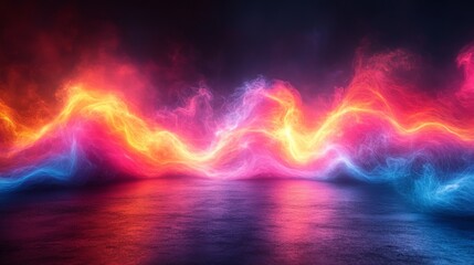 Aufkleber - Dazzling colorful waves of light dance gracefully across the surface of a tranquil body of water during a magical evening