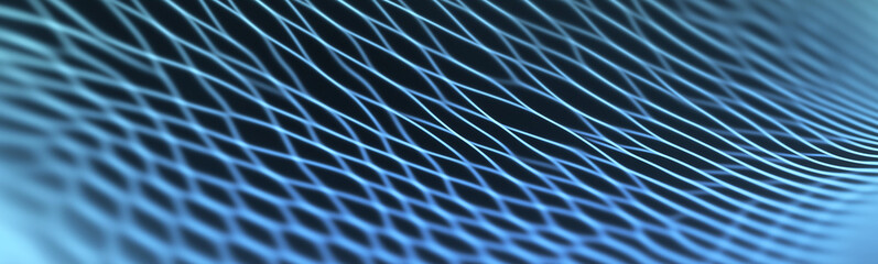 Aufkleber - Abstract blue grid pattern weaving and flowing on dark background