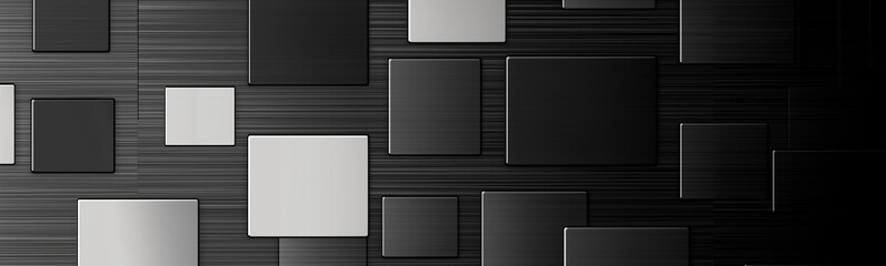 Poster - Abstract background showing black and white squares over brushed metal