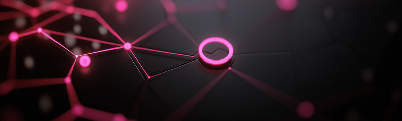 Aufkleber - Futuristic glowing pink nodes creating digital network connections on dark background