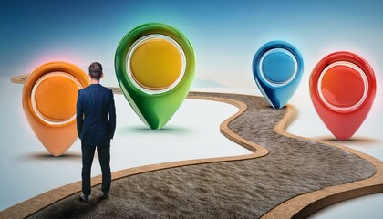 Wall Mural - abstract representation of customer journey concept with colorful location markers on a winding path