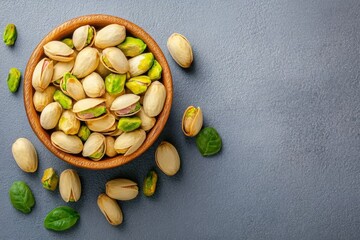 Corazones de pistacho en un tazón de madera para celebrar el día de San Valentín con un toque saludable