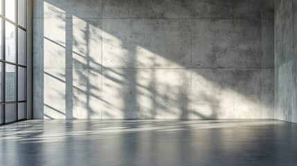 Aufkleber - Sunlight creates tree shadows on a concrete wall in a vacant room