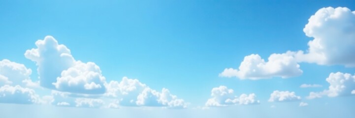 Wall Mural - White puffy clouds are scattered against a clear blue sky, gentle, sunny
