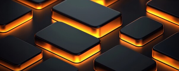 Wall Mural - layered black rectangles with glowing orange edges on a dark backdrop