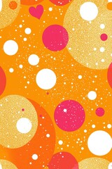 Wall Mural - colorful abstract pattern with hearts and circles in orange and pink tones