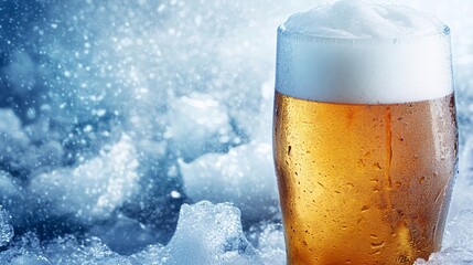 Aufkleber - Cold beer with condensation is resting on a bed of ice