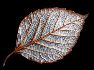 Wall Mural - A close up of a leaf on a black background